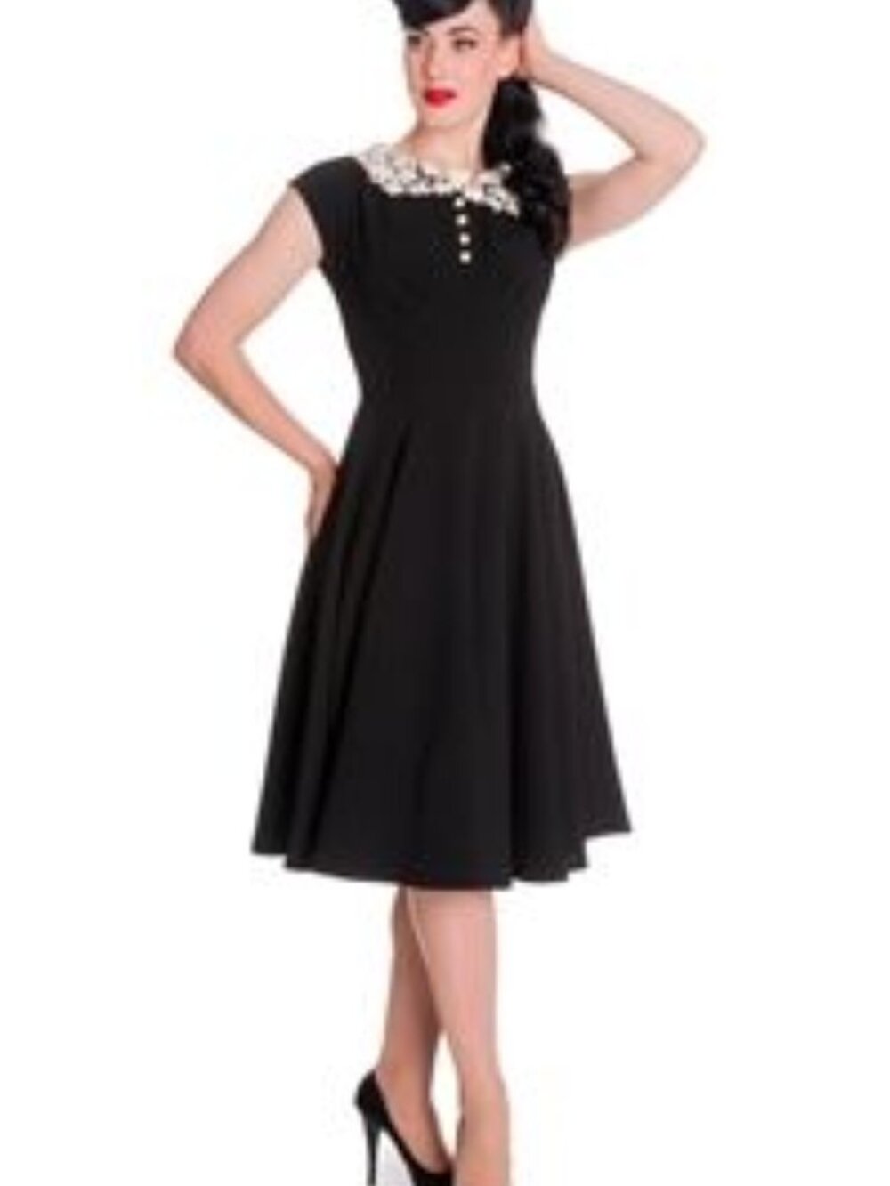 Hell Bunny black dress with cream lace collar